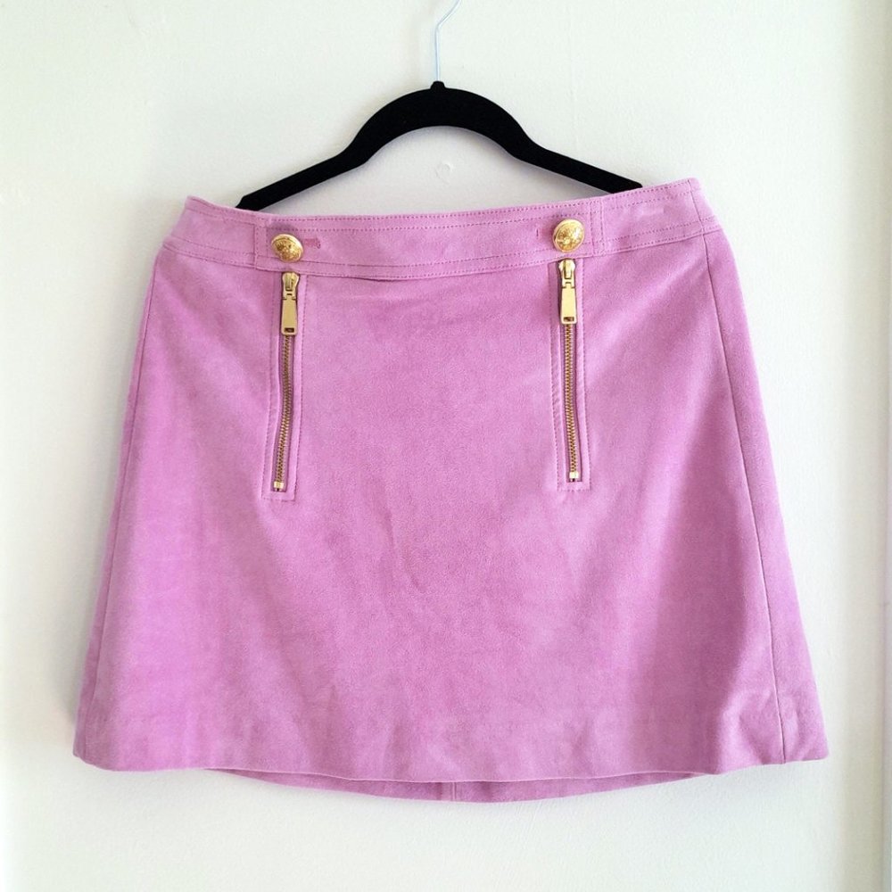 Express Pink Faux Suede Mini Skirt Size 6 with Gold Accents
